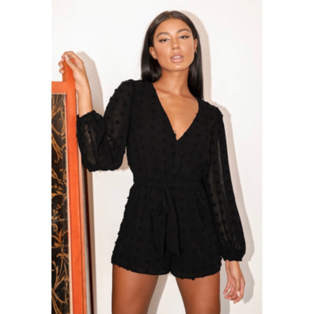 NWT Lulus’s Frill Factor Black long sleeve romper